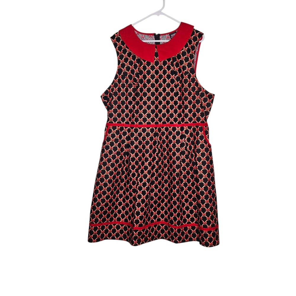 Retrolicious‎ 3X Black Red Bow Print Peter Pan Collar Sleeveless Dress
